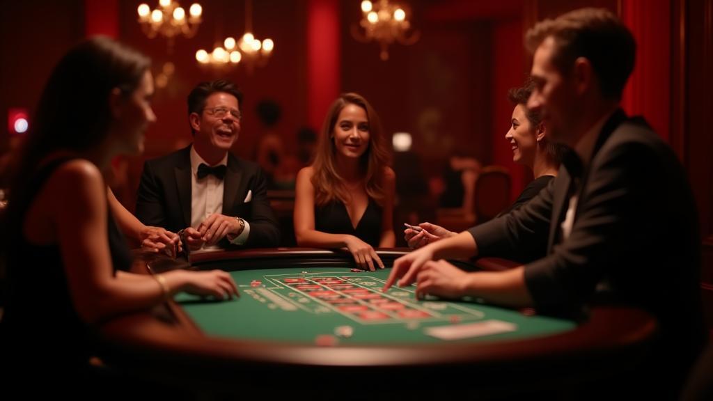 Elegant casino event setup with people enjoying the atmosphere and games
