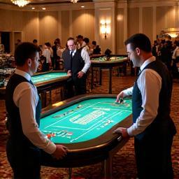 Southern Cross Casino Events team setting up casino tables at a venue